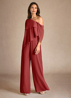 Azazie Halima Mother of the Bride Dresses Rust Jumpsuit/Pantsuit Side Slit Chiffon Dress image2