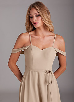 Azazie Aaron Bridesmaid Dresses Taupe A-Line Off the Shoulder Chiffon Convertible Dress image2