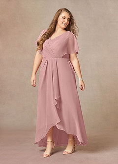 Azazie Eliza Mother of the Bride Dresses Dusty Rose A-Line V-Neck Pleated Chiffon Dress image8