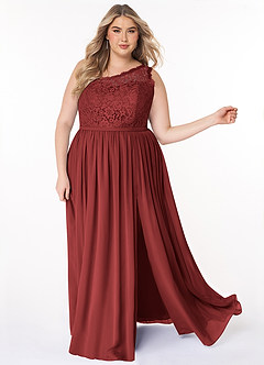 Azazie Demi Bridesmaid Dresses Rust A-Line One Shoulder Chiffon Dress image13