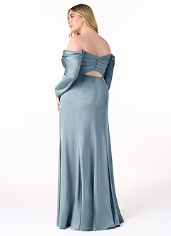Azazie Hallie Bridesmaid Dresses Dusty Blue Sheath Off-The-Shoulder Long Sleeve Stretch Satin Convertible Dress image10