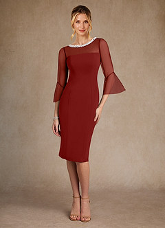 Azazie Bellevue Mother of the Bride Dresses Terracotta Sheath Beaded Stretch Crepe Dress image1