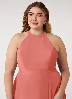 Azazie Clarice Brautjungfernkleider Eine Linie Halter Chiffon Kleid Lachsrosa image13