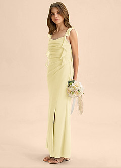 Azazie Jessamine Junior Vestido de Sorbete De Limón de Gasa de Corte Sirena con Escote de Corazón image5