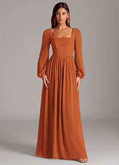 Azazie Maree Bridesmaid Dresses Cinnamon A-Line Corset Chiffon Dress image5