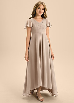 Azazie Induh Junior Taupe A-Line Pleated Chiffon Dress image3