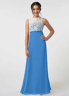 Azazie Rana Junior Blue Jay A-Line Lace Chiffon Dress image1