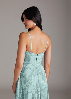 Azazie Moira Bridesmaid Dresses Mist A-Line Side Slit Floral Burnout Dress image6