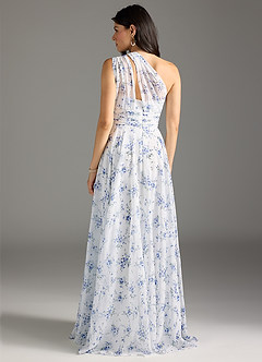 Azazie Charlize Jurken voor bruidsmeisjes Jurk van Chiffon met A-Lijn One-Shoulder Blauw Huisje Bloemen image4