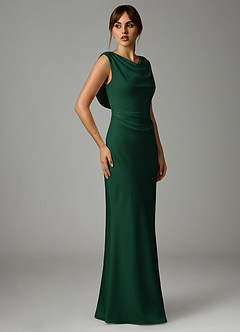 Azazie Kieryn Brautjungfernkleider Meerjungfrau-Linie Plissee Stretch-Satin Kleid Dunkelgrün image4