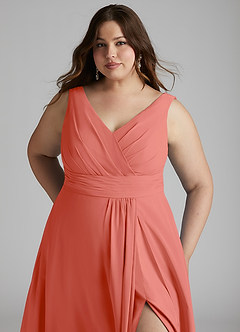 Azazie Karina Bridesmaid Dresses Salmon Pink A-Line Pleated Chiffon Dress image11