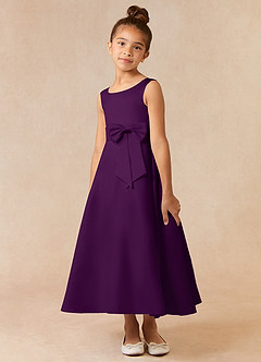 Azazie Lindy Flower Girl Dresses Grape A-Line Pleated Matte Satin Dress image4