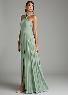 Azazie Afra Abiti da Damigella Abito A-Line in Chiffon Plissettato Agave image4