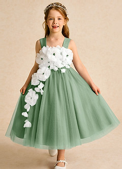 Azazie Dovey Robe Demoiselle D'honneur Fillette Robe Princesse en Tulle Arc Matcha image1