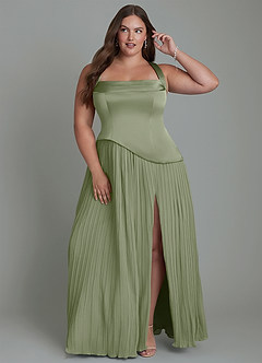 Azazie Stephanie Bridesmaid Dresses Pistachio A-Line Pleated Stretch Satin Dress image7