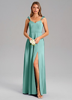 Azazie Everett Bridesmaid Dresses Aqua A-Line Stretch Satin Dress image5