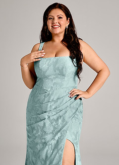 Azazie Mero Bridesmaid Dresses Mist Sheath Pleated Floral Burnout Dress image11