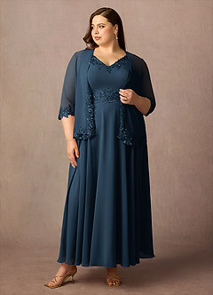 Azazie Devana Abiti per la Madre della Sposa Abito A-Line in Chiffon Paillettes Marino Scuro image7