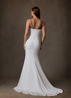 Azazie Naia Wedding Dresses Diamond White Caramel Mermaid Crepe Back Satin Dress image3