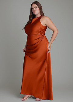 Azazie Evadne Brautjungfernkleider Etui Plissee Stretch-Satin Kleid Paprika image13
