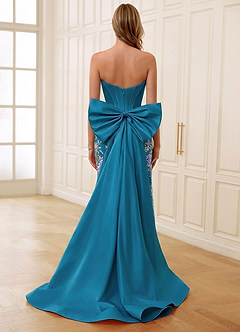 Julianna Peacock Blue Corset Rhinestone Sheer Lace Prom Dress image2