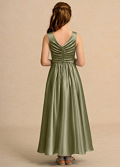 Azazie Ducky Girls Formal Flower Girl Dresses Pistachio A-Line Pleated Stretch Satin Dress image2
