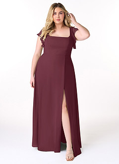 Azazie Bondi Bridesmaid Dresses Cabernet A-Line Ruffled Chiffon Dress image7