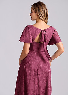 Azazie Kimber Bridesmaid Dresses Mulberry A-Line with Pockets Floral Burnout Dress image2