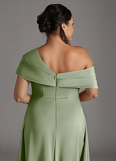 Azazie Milton Mother of the Bride Dresses Dusty Sage A-Line Pleated Stretch Satin Dress image10