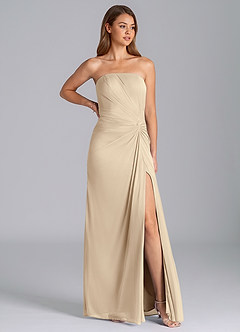 Azazie Mariya Bridesmaid Dresses Champagne Mermaid Strapless Mesh Dress image1