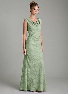Azazie Kieryn Robes de demoiselle d'honneur Robe Sirène en Blumen-Burnout Plissée Vert Sauge image4