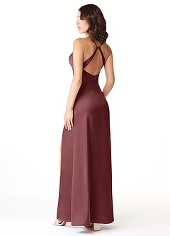 Azazie Geanna Vestidos de damas de honor Vestido de Acai de Stretch Satin de Vestido tubo con Cuello en V Plisado image4