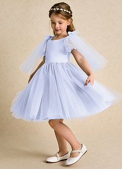 Azazie Duchess Flower Girl Dresses Lavender A-Line with Sleeves Tulle Dress image6