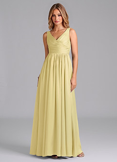 Azazie Keyla Robes de demoiselle d'honneur Robe Trapèze en Satin extensible Plissée Sorbet Citron image1