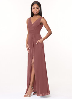 Azazie Karina Bridesmaid Dresses Desert Rose A-Line Pleated Chiffon Dress image3