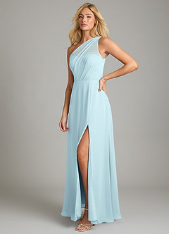 Azazie Phaedra Bridesmaid Dresses Cloud Blue A-Line One Shoulder Chiffon Dress image5