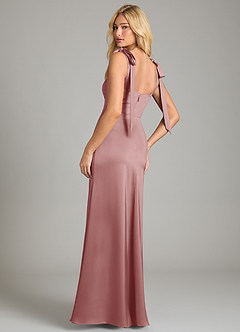 Azazie Frostine Bridesmaid Dresses Dusty Rose A-Line Bow Stretch Satin Dress image2