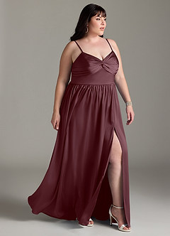 Azazie Zeya Bridesmaid Dresses Sangria A-Line Pleated Stretch Satin Dress image12