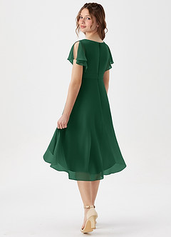 Azazie Graciela Junior Dark Green A-Line Pleated Chiffon Dress image6
