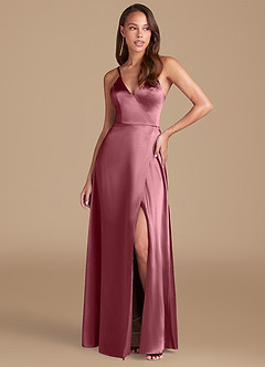 Azazie Maksim Vestidos de damas de honor Vestido de Rosa Del Desierto de Satén Metálico de Corte en A image1