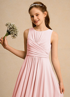 Azazie Ducky Junior Formal Blumenmädchenkleider A-Linie Plissee Chiffon Kleid Zartrosa image3