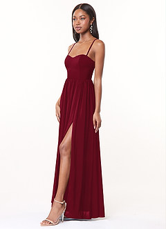 Azazie Marilyssa At-home Try On Dresses Burgundy A-Line Corset Stretch Chiffon Dress image3