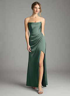 Azazie Leonis Bridesmaid Dresses Sea Moss Mermaid Pleated Stretch Satin Convertible Dress image5