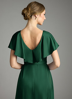 Azazie Lainey Bridesmaid Dresses Dark Green A-Line with Pockets Stretch Satin Dress image2