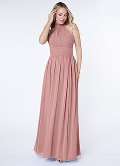 Azazie Iman Robes de demoiselle d'honneur Robe Trapèze en Mousseline de soie Ligne A froncée Rose Poussiéreuse image4