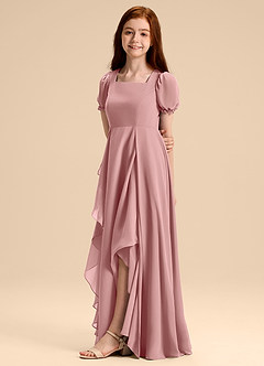 Azazie Priya Junior Dusty Rose A-Line Blouson Chiffon Dress image4
