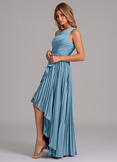 Azazie Lyrica Bridesmaid Dresses Steel Blue A-Line One Shoulder Stretch Satin Dress image5