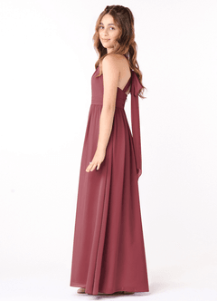 Azazie Jaylah Junior Merlot A-Line Ruched Chiffon Dress image3