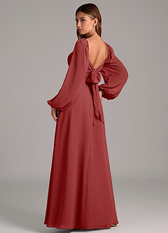 Azazie Annistyn Bridesmaid Dresses Rust A-Line Long Sleeve Chiffon Dress image2