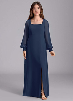 Azazie Bondi Junior Abito A-Line in Chiffon Blusa Marino Scuro image7